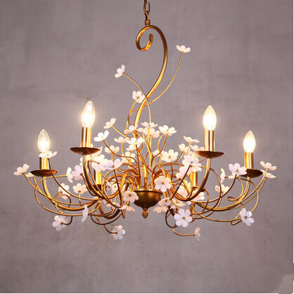 american country brief foyer/living room lights bedroom gilding iron chandelier flower decoration lighting e14 candle light