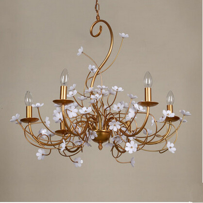 american country brief foyer/living room lights bedroom gilding iron chandelier flower decoration lighting e14 candle light - Click Image to Close