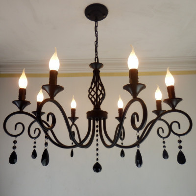 classical europe crystal chandeliers black/white iron lamp body abajur sala vintage home decor chandelier candle 8 arms e14
