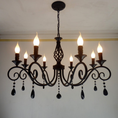 classical europe crystal chandeliers black/white iron lamp body abajur sala vintage home decor chandelier candle 8 arms e14