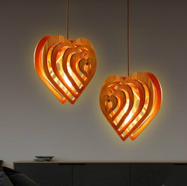 creative handmade wood lamps modern kitchen and dining room light hanging wood art decoration lighting heart/drop/snow shape