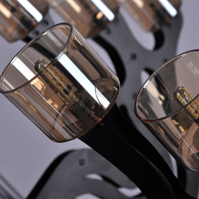 designed chandelier black iron painted+tawney glass 18pcs g4 led bulbs lamp hanging light residential dinning lighting fixtures