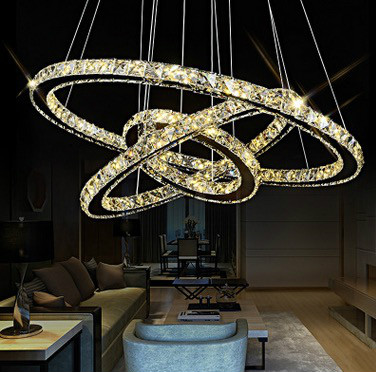 diamond ring led crystal pendant light modern led lighting circles hanging lamp 3 rings clear/amber crystal 220v/110v