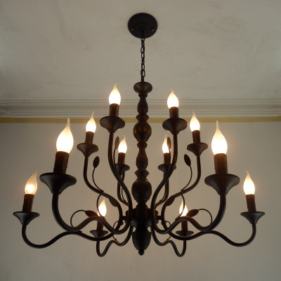 europe style black iron candle light chandelier lampadas pendant pendentes e lustres light fixture12pcs e14 led bulb lamps