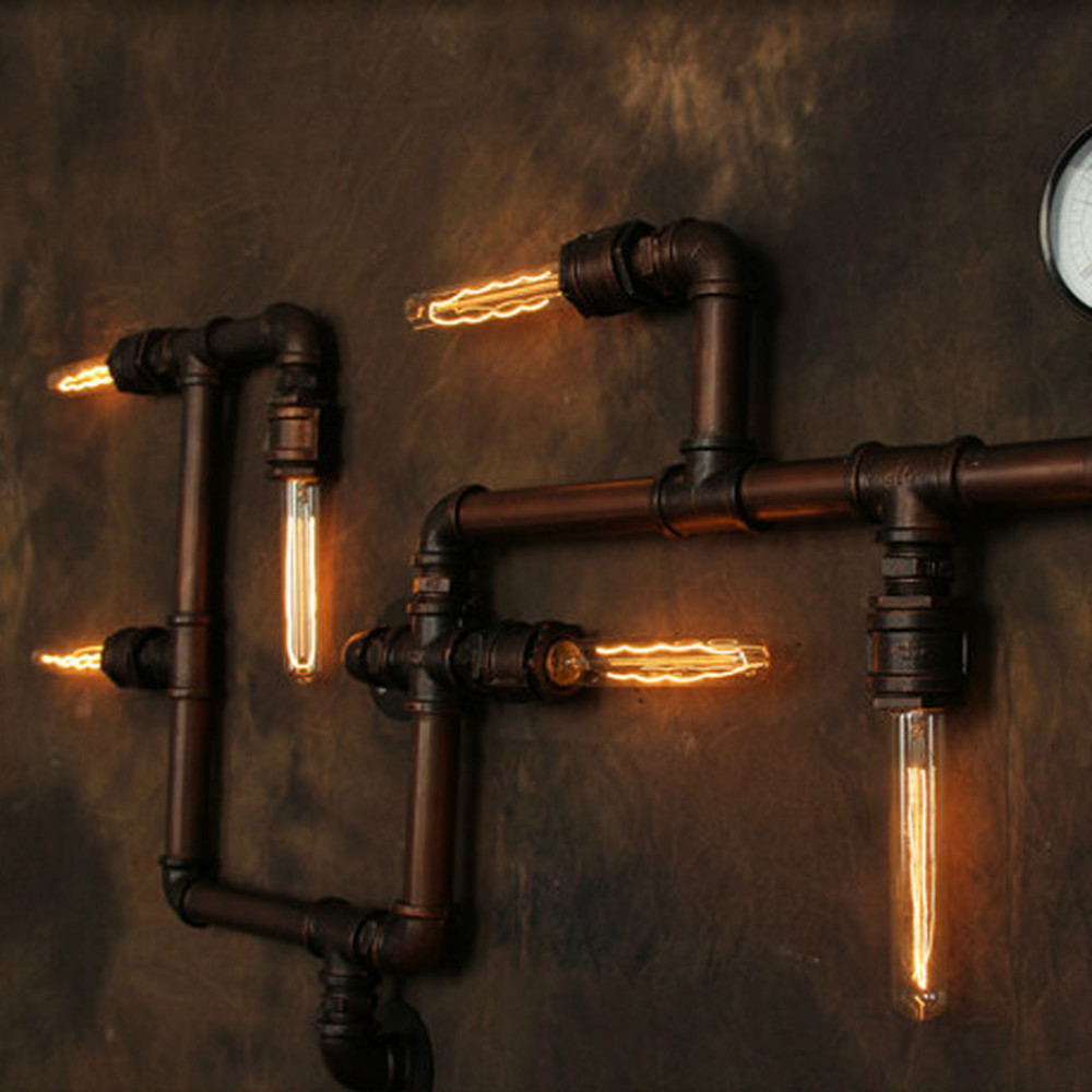 loft vintage aisle water pipe wall lamp bar restaurant rh iron industrial pipes e26 e27 edison bulbs retro lamp