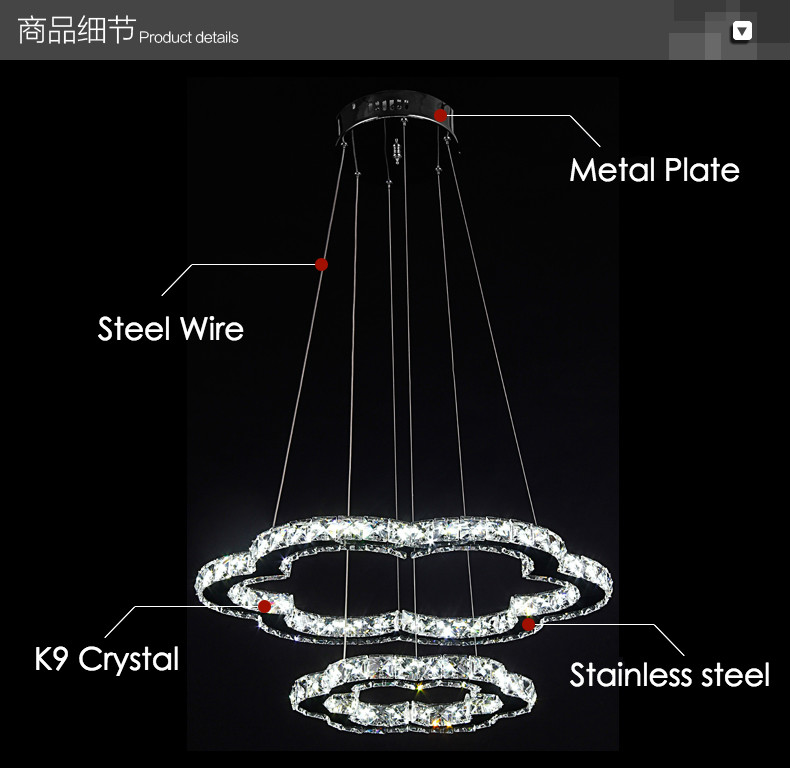 lustre de cristal para sala de jantar modern crystal circle led hanging lamps single/double rings bedroom/dinning room pendant