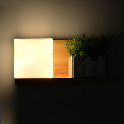 minilism solid wooden wall lamp luminaire frosted glass+oak wood wall sconce light home bedroom lampe murale lamparas de pared