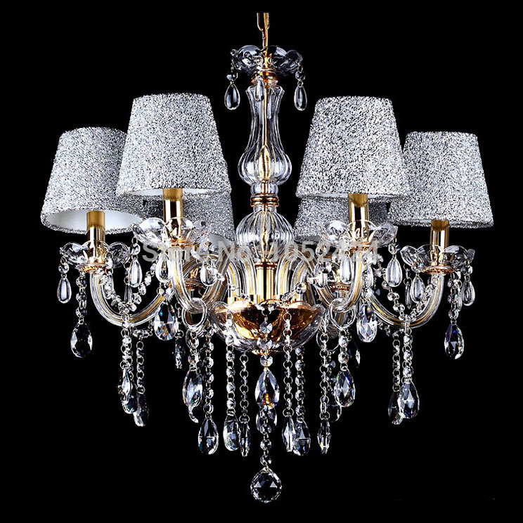 modern crystal chandeliers light with silver shade 6 lights gold crystal chandeliers lighting for bed room dinning room