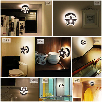 modern crystal hallway/aisle led ceiling light pentagram/round/square children/kids bedroom lamp lovely led night light 10cm