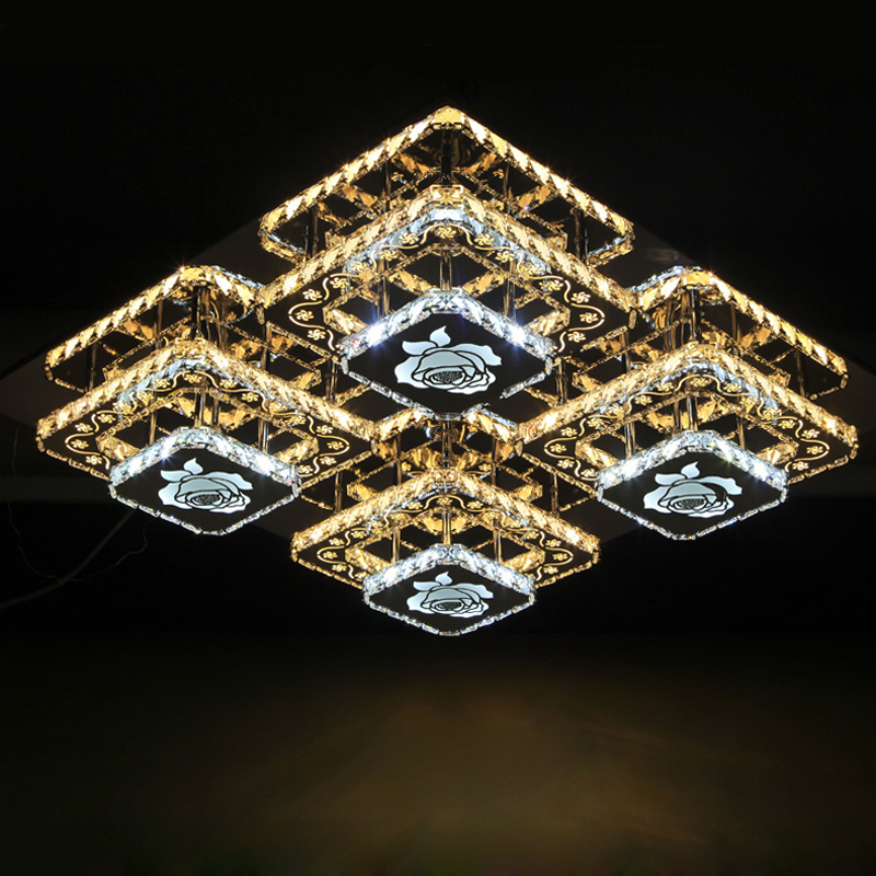 modern led ceiling light 4 lights stainless steel crystal ceiling lamp led for living room 90-265v led flush mount