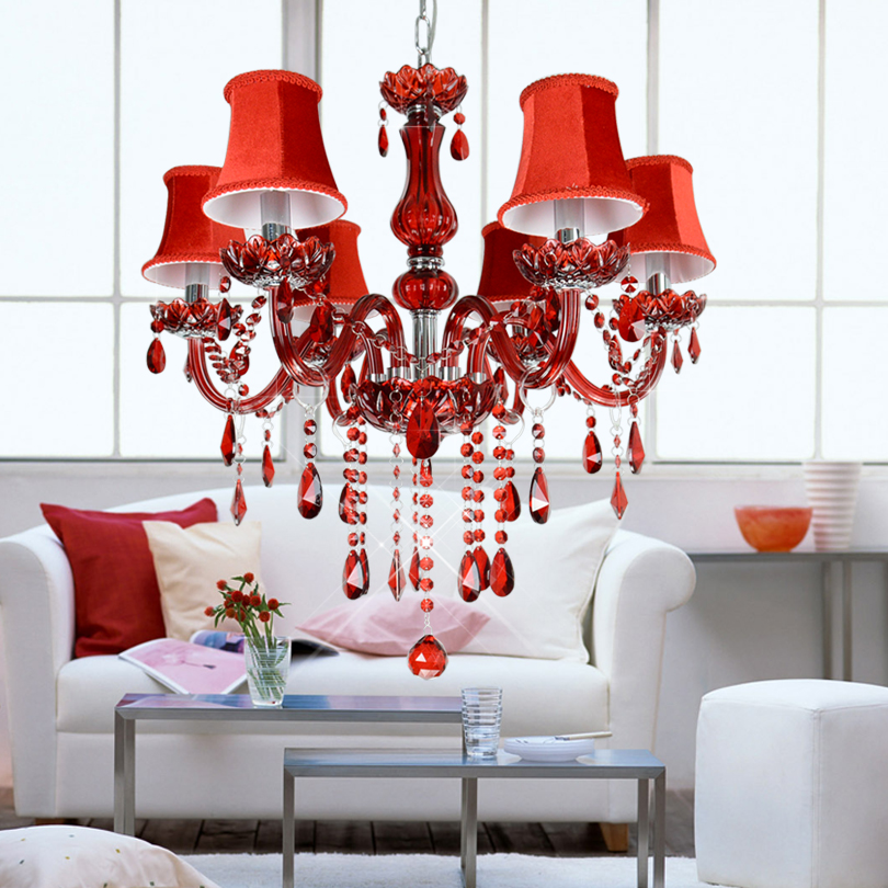 modern led crystal chandeliers 6 lights for kitchen room livingroom bedroom red color k9 crystalchandelier