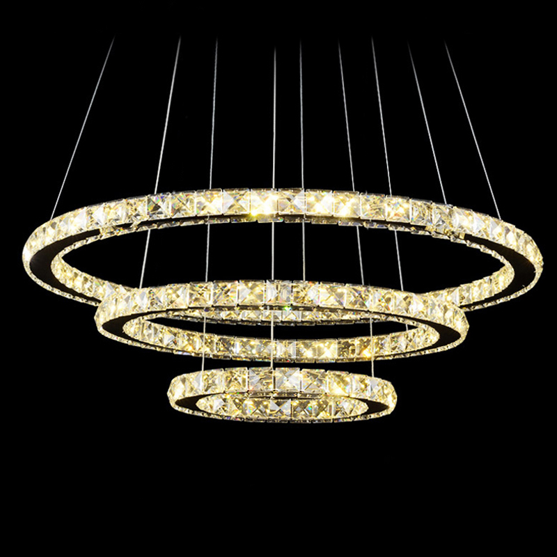 modern led crystal pendant lamps crystal pendant lights round rings stainless steel dinning living room lights