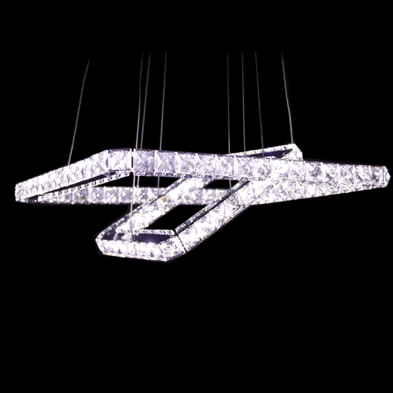 modern led pendant light crystal 2 square rings 90-265v stainless steel crystal pendant lamp for dinning room store light