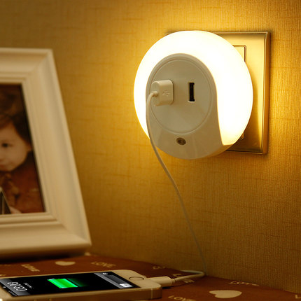 new creative smart usb charger+ led night light light control bedside lamp intelligent sensor night light for kids double jack