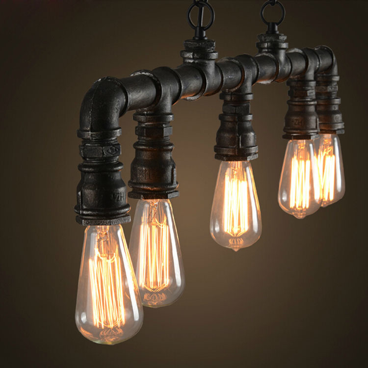 sell vintage water pipe pendant lights lamps 5 lights edison bulbs black painting 110v 220v dinning living study room lights