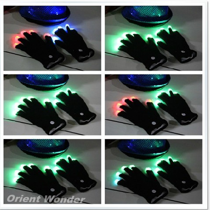 100 pair/lot led gloves rave light flashing finger lighting glow mittens magic black gloves party accessory