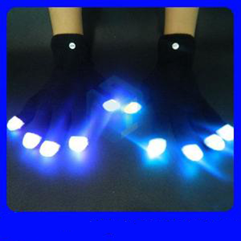 100 pair/lot led gloves rave light flashing finger lighting glow mittens magic black gloves party accessory