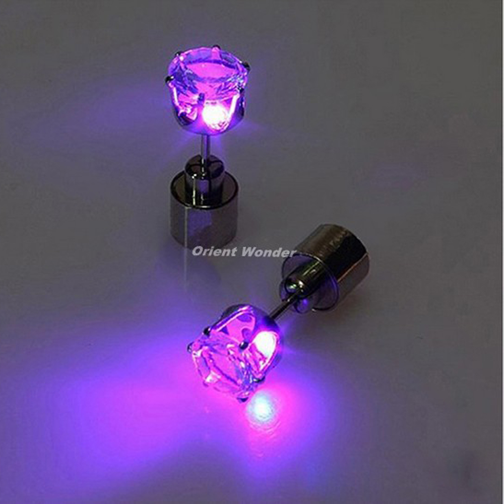 100 pcs(50 pairs) new fashion cool shiny glowing led earrings colourful ear stud light up drop light party club decoration