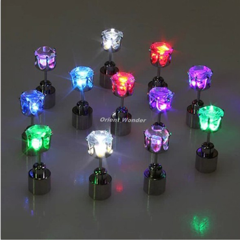 100 pcs(50 pairs) new fashion cool shiny glowing led earrings colourful ear stud light up drop light party club decoration - Click Image to Close
