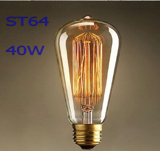 10pcs/lot st64 edison light bulb110v/220v incandescent bulbs vintage dimmable filament lamp warm white 40w e27 antique bulb - Click Image to Close