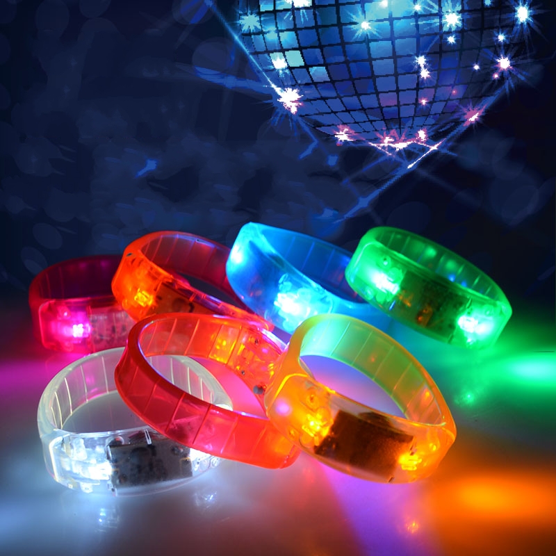 10pcs voice control led bracelet sound activated flashing wristband for night pub bar disco party activity halloween - Click Image to Close