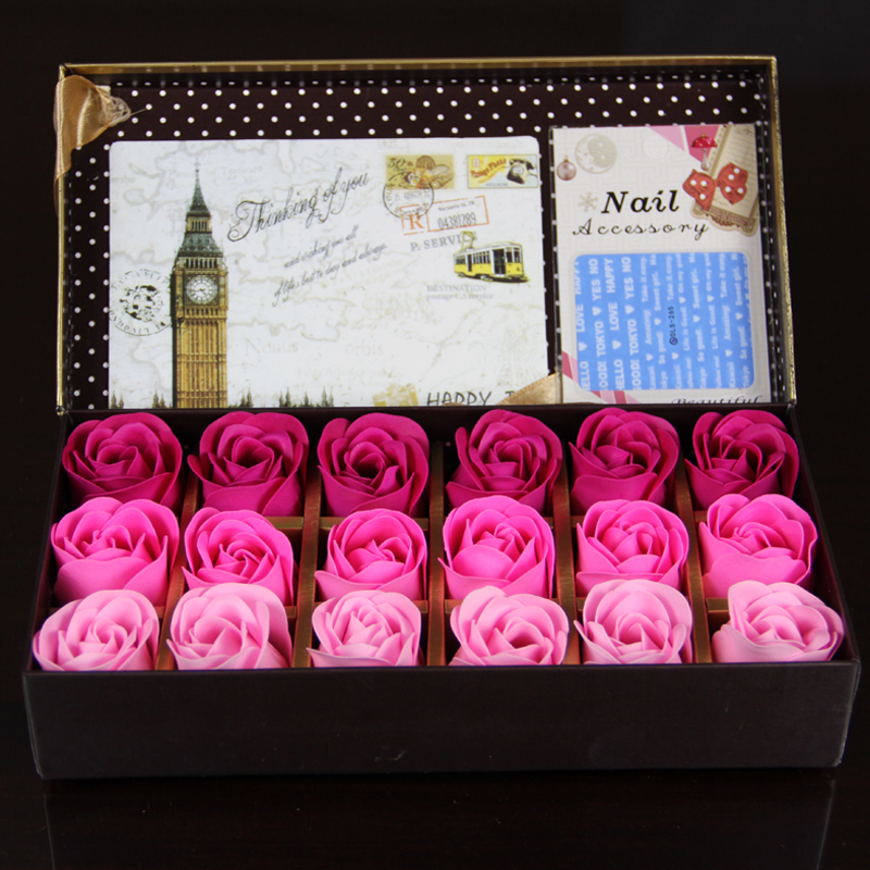 18pcs scented soap rose flower essential oil set with gift box romantic lover valentine's day wedding gifts body bath flowers - Click Image to Close