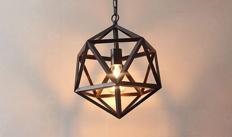 33cm/50cm iron black diamond pendant lamp e27 bulb lampshade creative industrial vintage light coffee bar/restaurant decoration