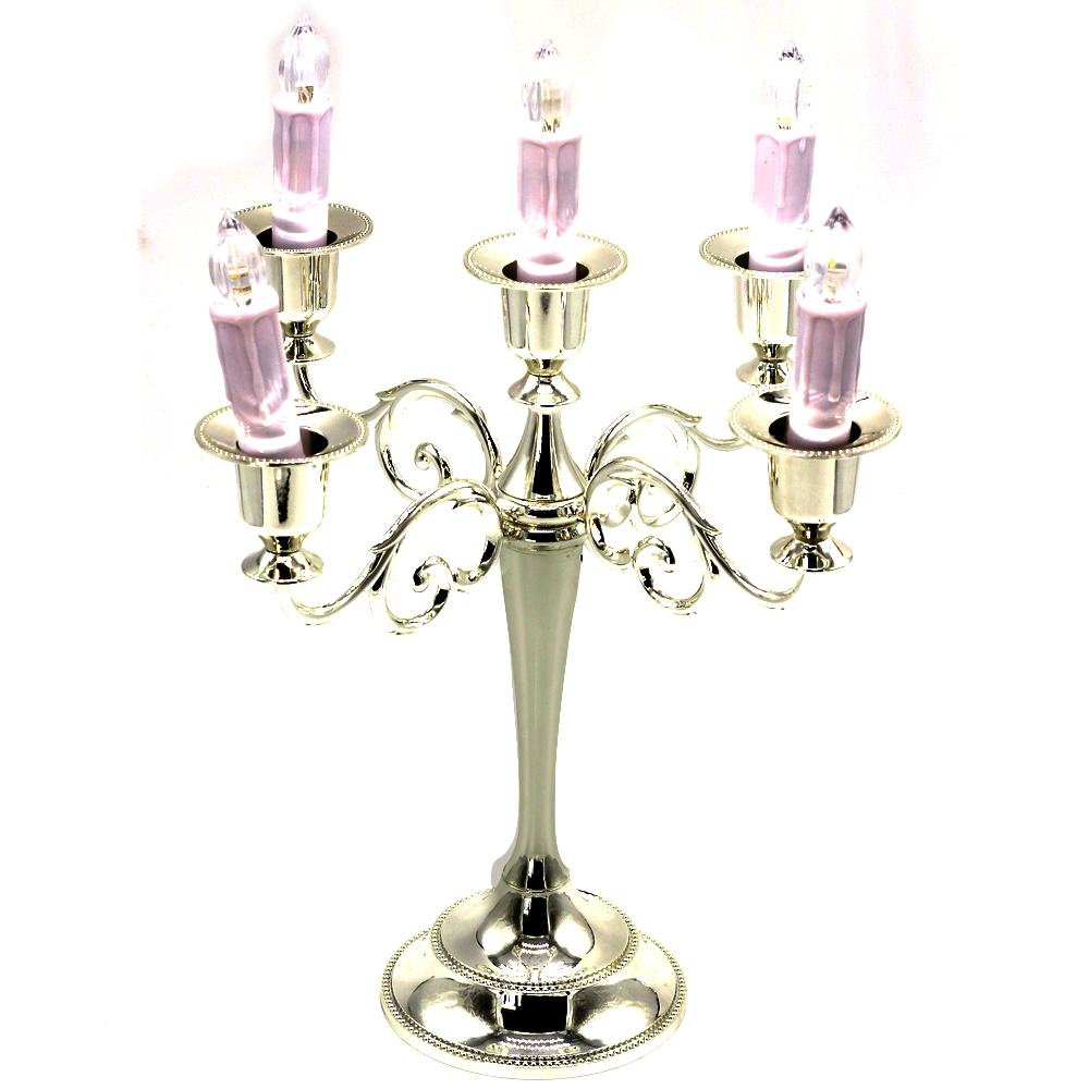 5-arm mental sliver plated wedding candlestick for holiday home decoration romantic candelabra valentine's day candle holder