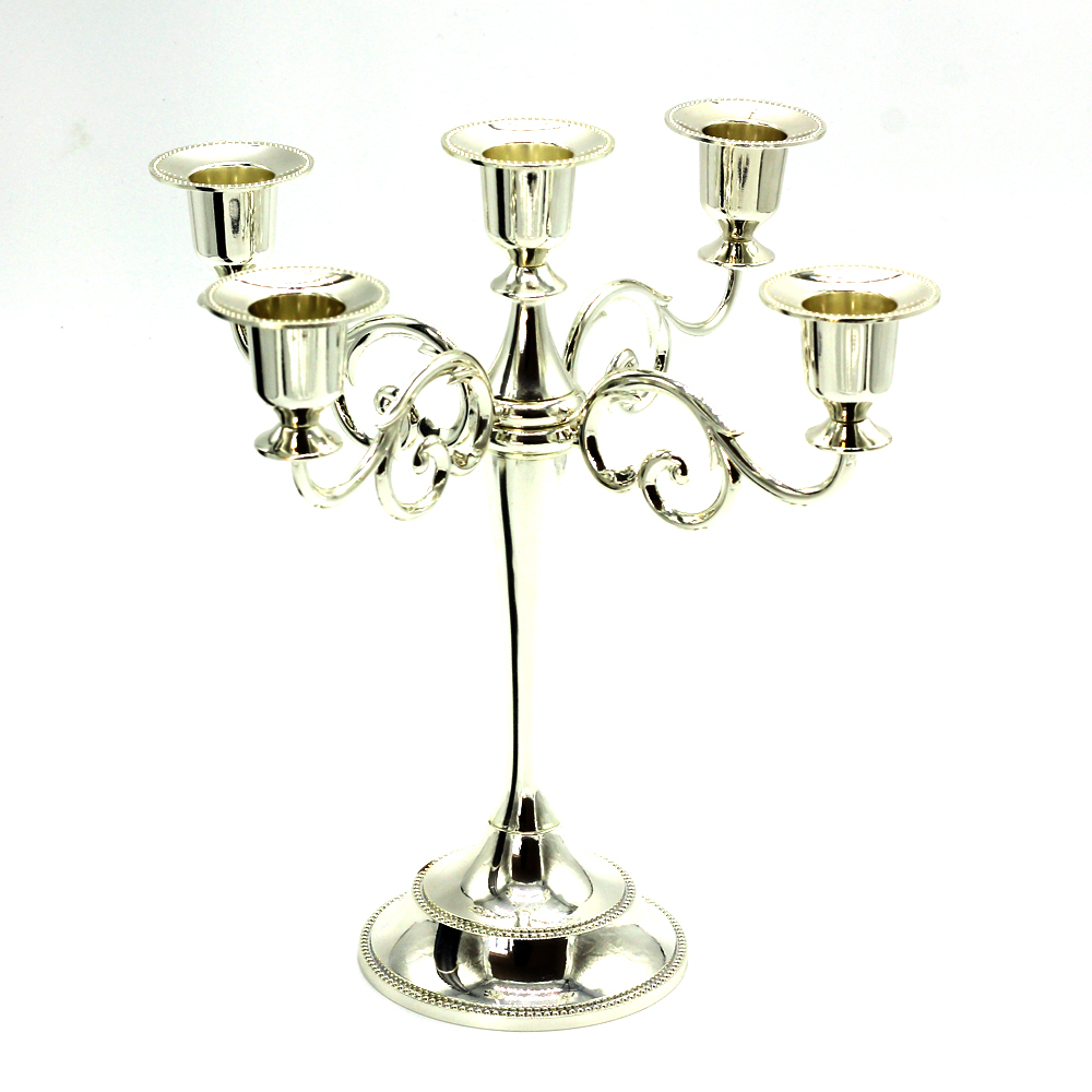 5-arm mental sliver plated wedding candlestick for holiday home decoration romantic candelabra valentine's day candle holder