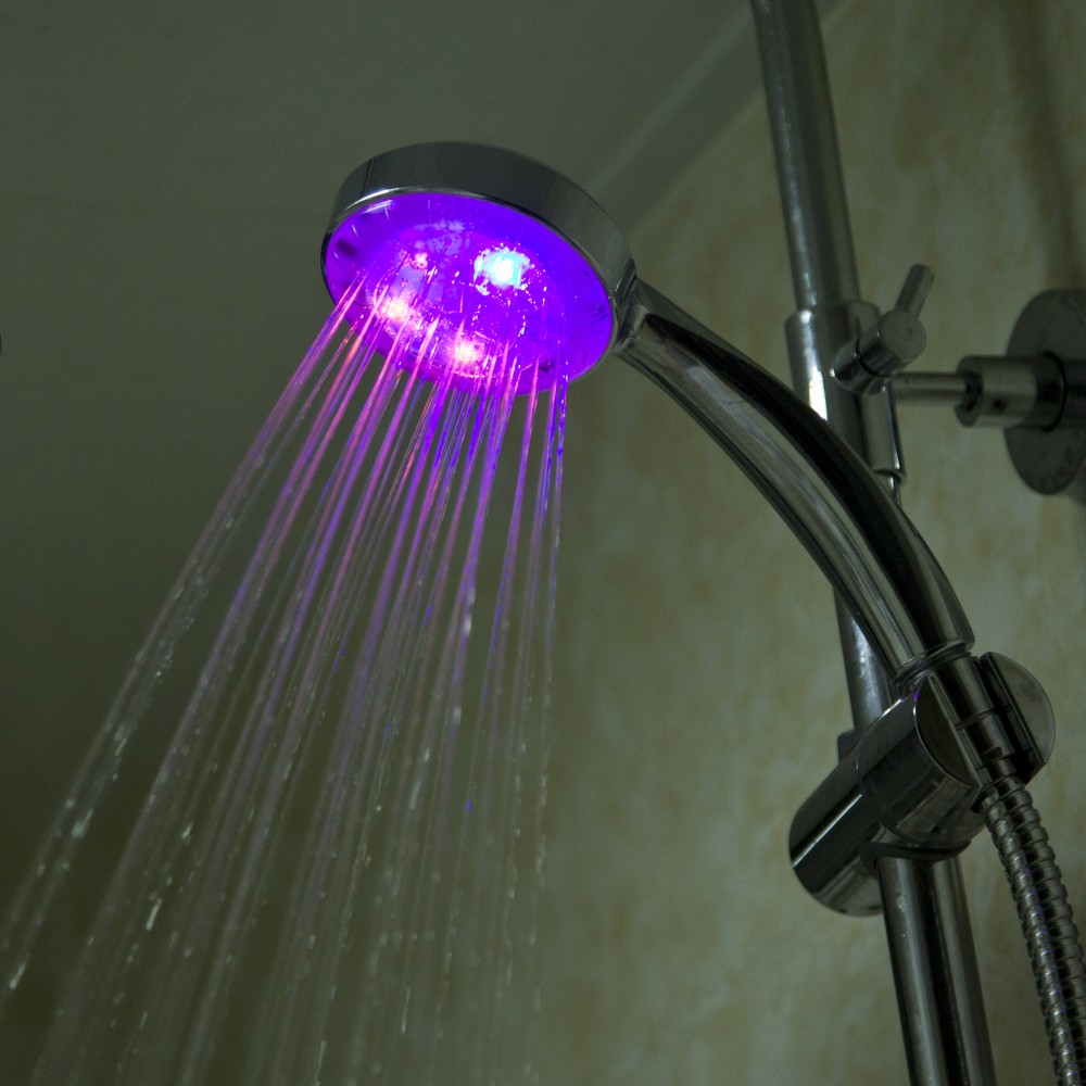 50 pcs/lot led shower head self-power 7 colors flashing jump change bathroom faucet, 5 leds light shower