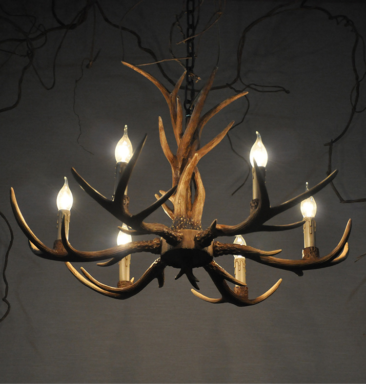 6 head european country deer head pendant lamp resin vintage lampshade e14 lighting fixtures home bar room decoration