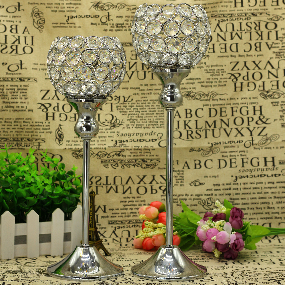 6set(12pieces) metal silver plated crystal candle holder home decoration wedding candelabrum sets