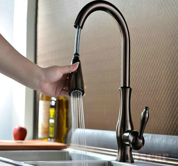 all copper cold and kitchen pull-out kitchen faucet sink faucet rotation vegetables basin taps brown tap - Click Image to Close