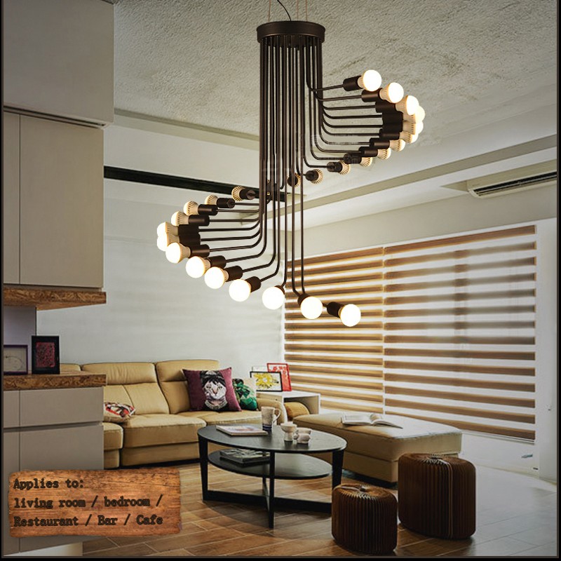 american country loft retro pendant light iron e27bulb minimalist coffee wrought bar restaurant spiral staircase lamp decoration - Click Image to Close