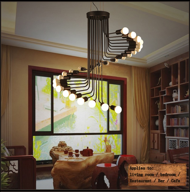 american country loft retro pendant light iron e27bulb minimalist coffee wrought bar restaurant spiral staircase lamp decoration