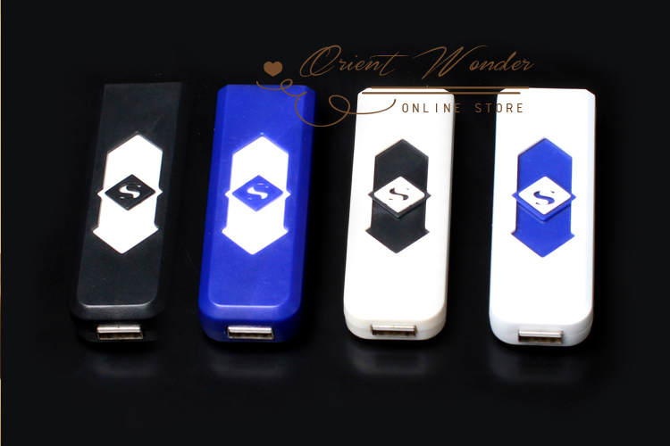electronic cigarette lighters plastic usb flameless lighter blue black white power battery cigar 300pcs/lot new