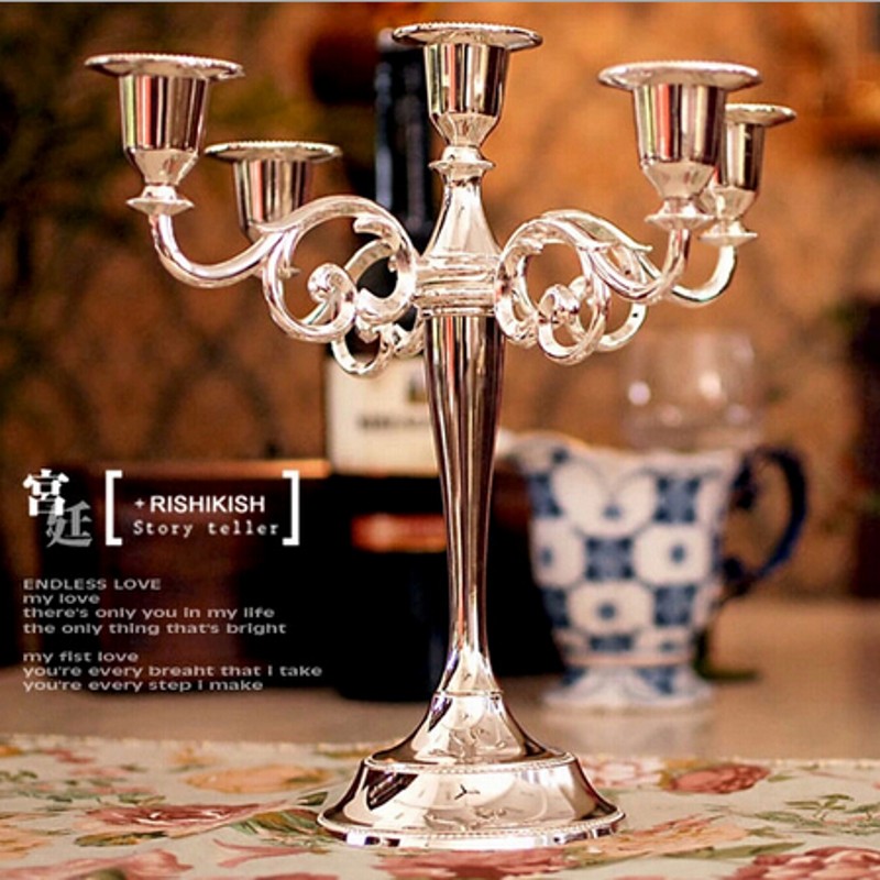 european 5-branch candle holder mental silver plated candlestick home wedding decoration