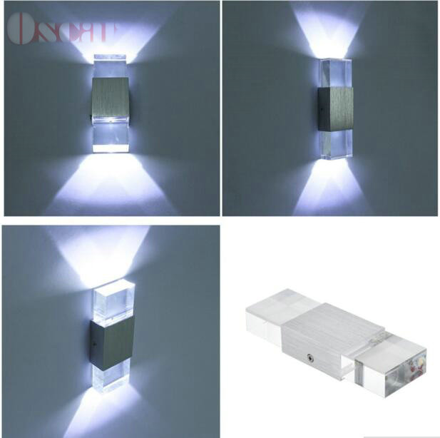 modern 2w led cool white wall light bathroom light aluminum case, acrylic crystal wall lamp bedroom living room wall sconce