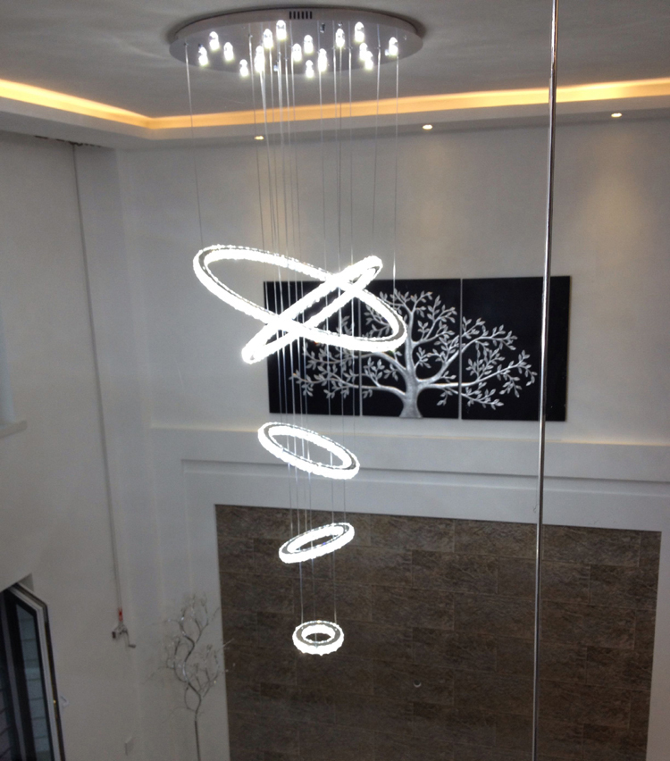 modern crystal led ceiling light 5 circles(60+50+40+30+20cm) with transparent crystal in stainless steel.