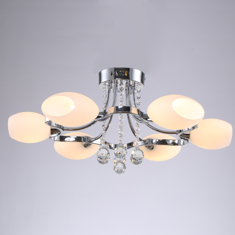 modern glass ceiling light 6 lights e14 base with decorative rgb led chrome finish flush mount ceiling lamp for living room
