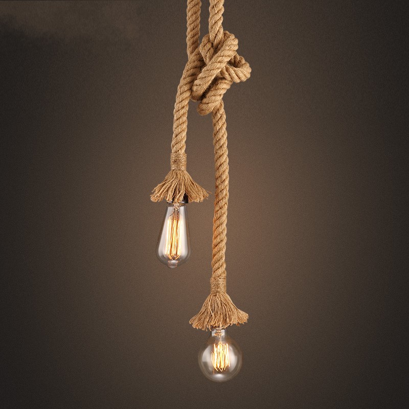 retro rope pendant light loft vintage lamp restaurant bedroom dining room diy decorative pendant hand knitted hemp rope light