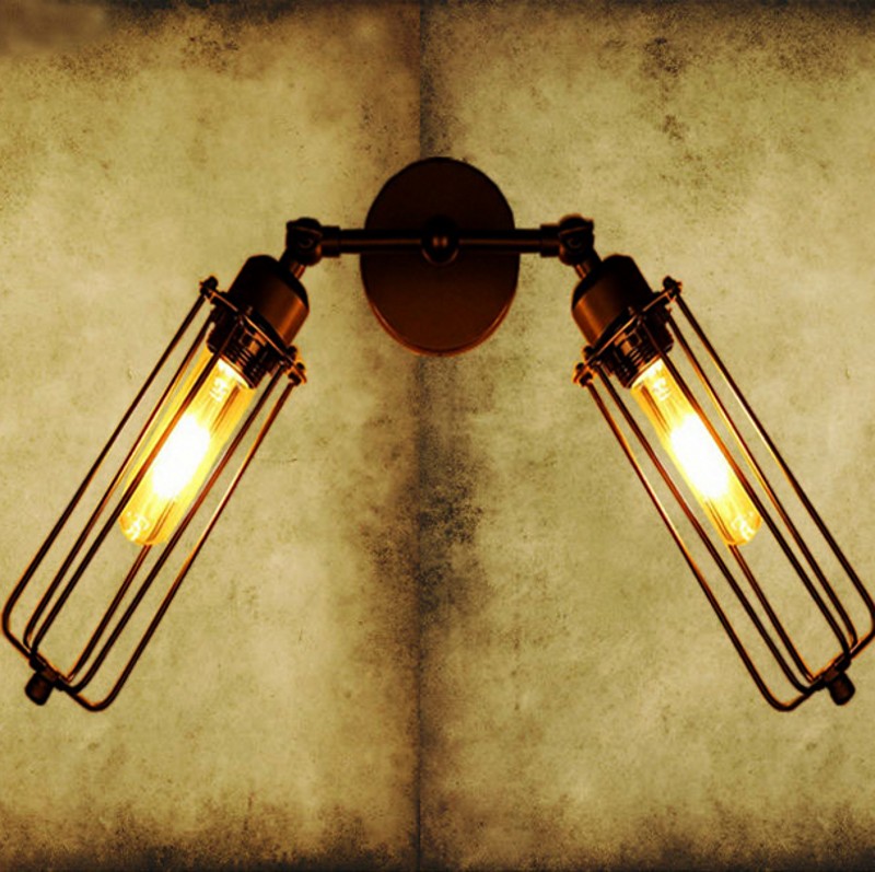 retro vintage e27 lamp industrial pendant light edison gladiator punk wall lamp loft stytle wall lamp double head rh loft light