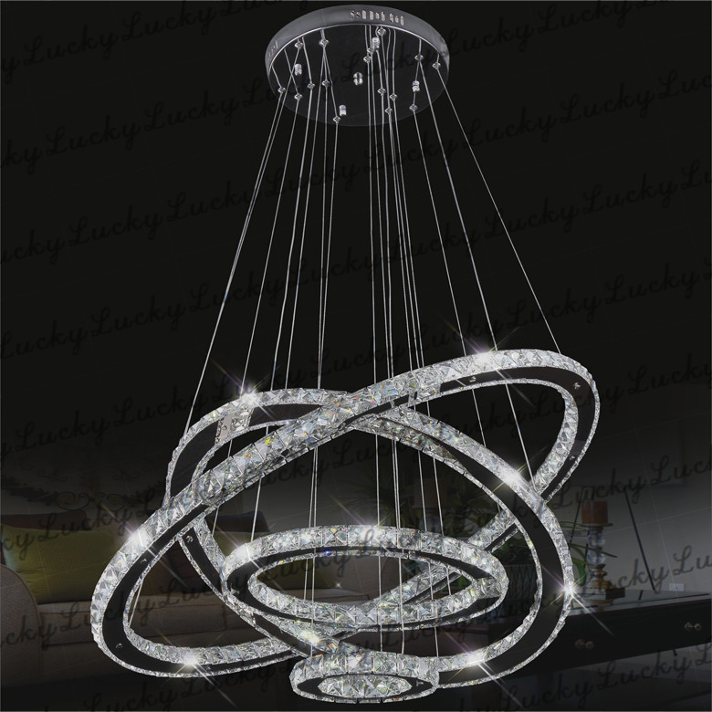 mirror stainless steel crystal diamond lighting fixtures 4 rings led pendant lights cristal dinning decorative hanging lamp