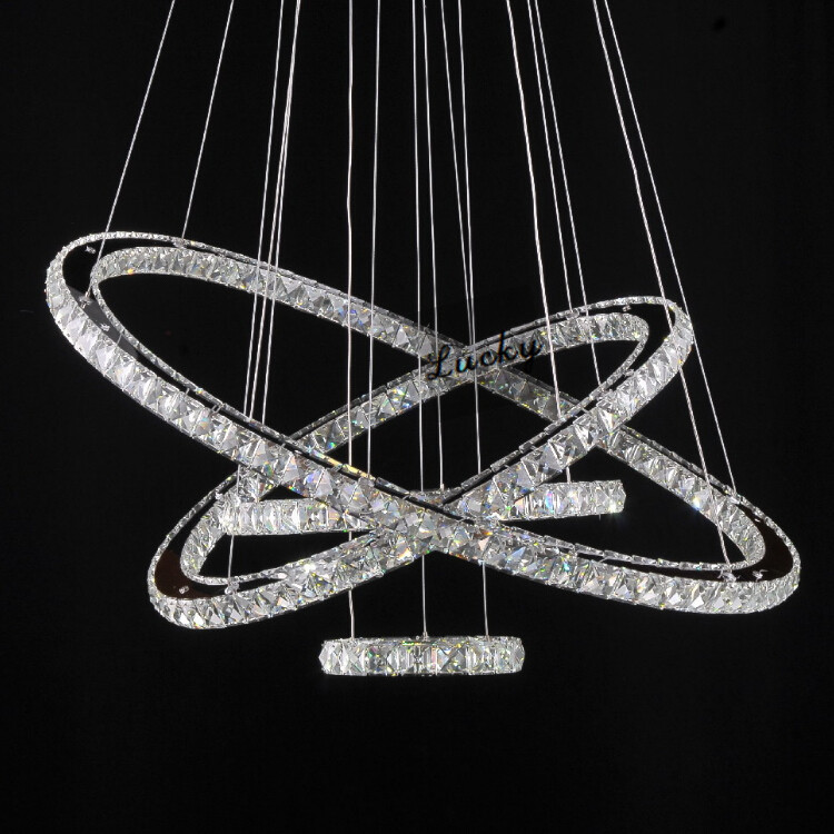 mirror stainless steel crystal diamond lighting fixtures 4 rings led pendant lights cristal dinning decorative hanging lamp