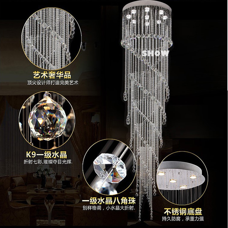 new design modern luxury chandelier crystal led lamps long kristall kronleuchter staircase light