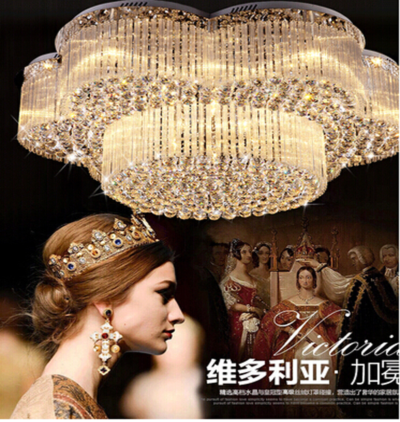 new flush mount big crystal chandelier lighting fixtures led lamp wideth 80cm /100cm living room lights