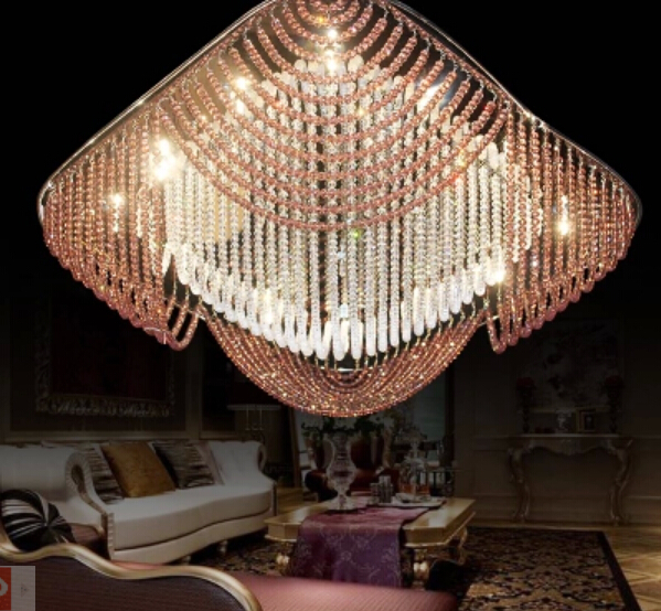 new modern square k9 crystal chandelier ceiling led crystal light length 80cm lustres living room lights