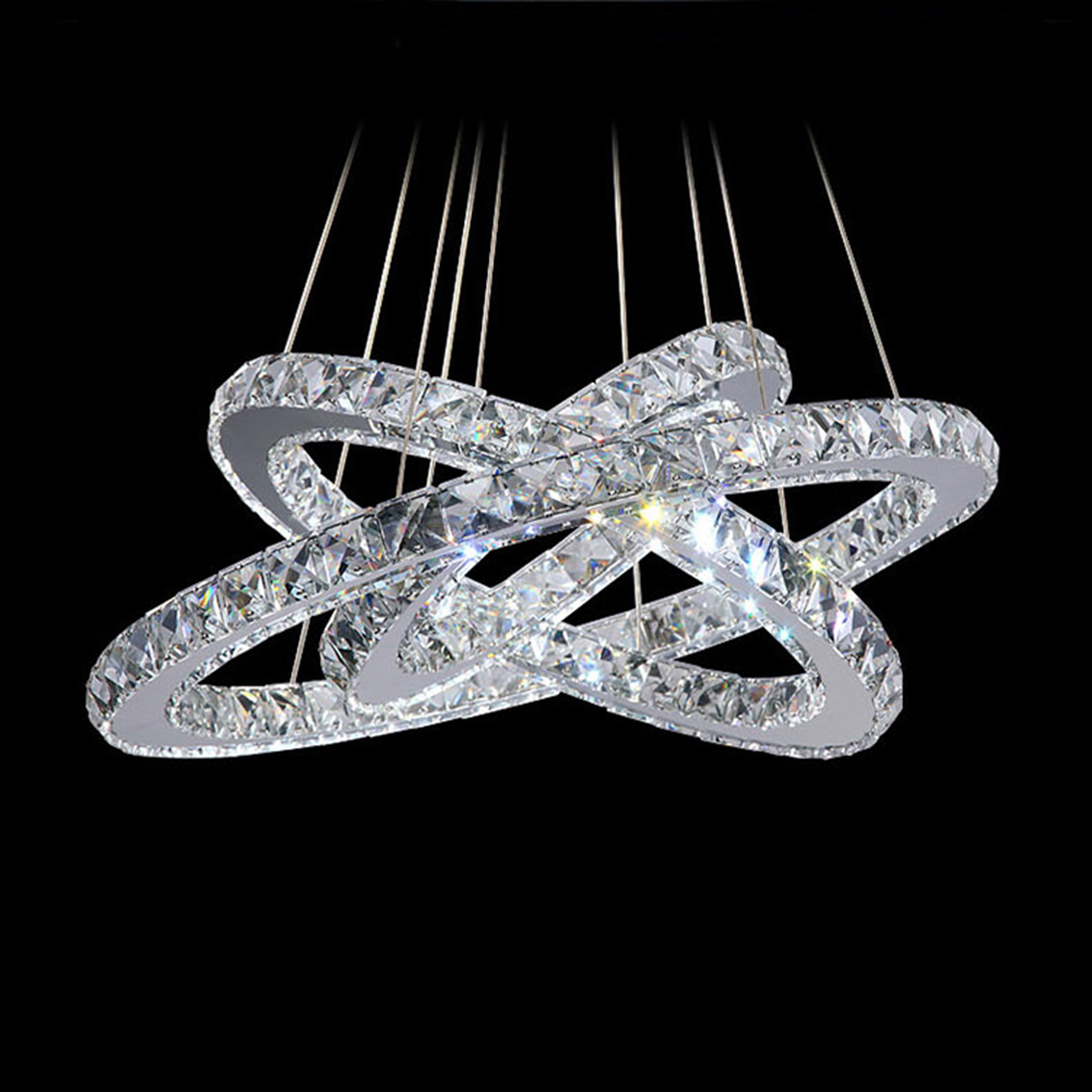 3 rings crystal led chandelier light fixture crystal light lustre hanging suspension light for dining room, foyer, stairs