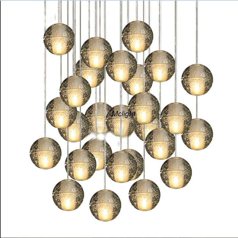 36 lights led modern clear cast glass ball "meteor shower" chandelier with polished chrome stainless steel canopy with g4 bulbs