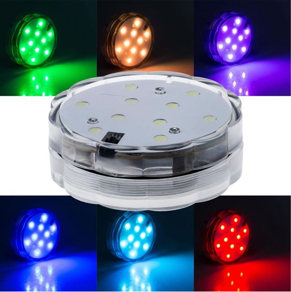 aaa battery 10 led multi color submersible waterproof wedding party decoration floral vase base light +remote - Click Image to Close